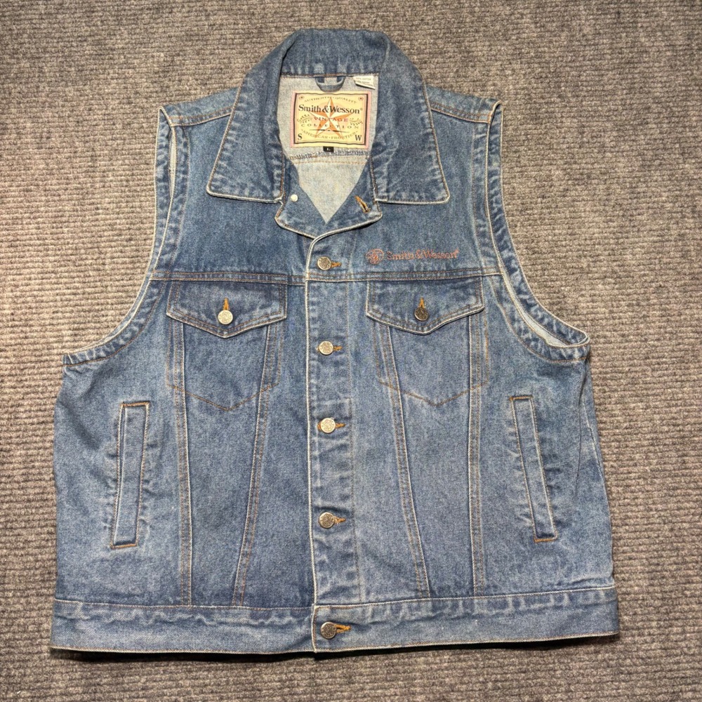 Smith & Wesson Vintage Collection‎ Mens Blue Denim Vest Size Large Cotton Rugged